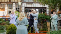two married men kissing at their wedding ceremony at yamashiro in LA