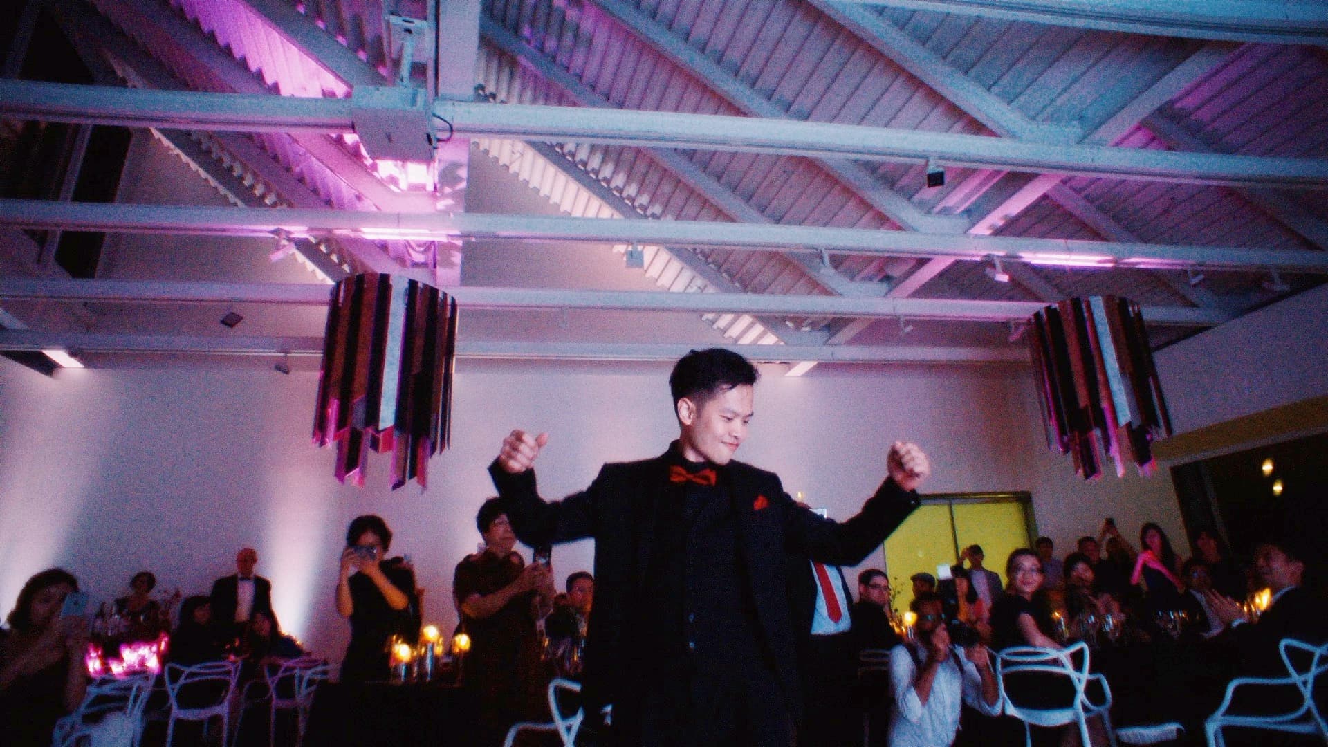 chinese groom dancing at polygon gallery wedding