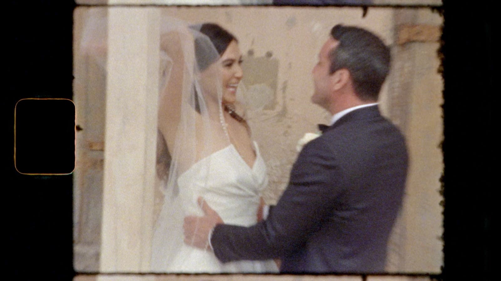 wedding couple's first look captured on analog 8mm film