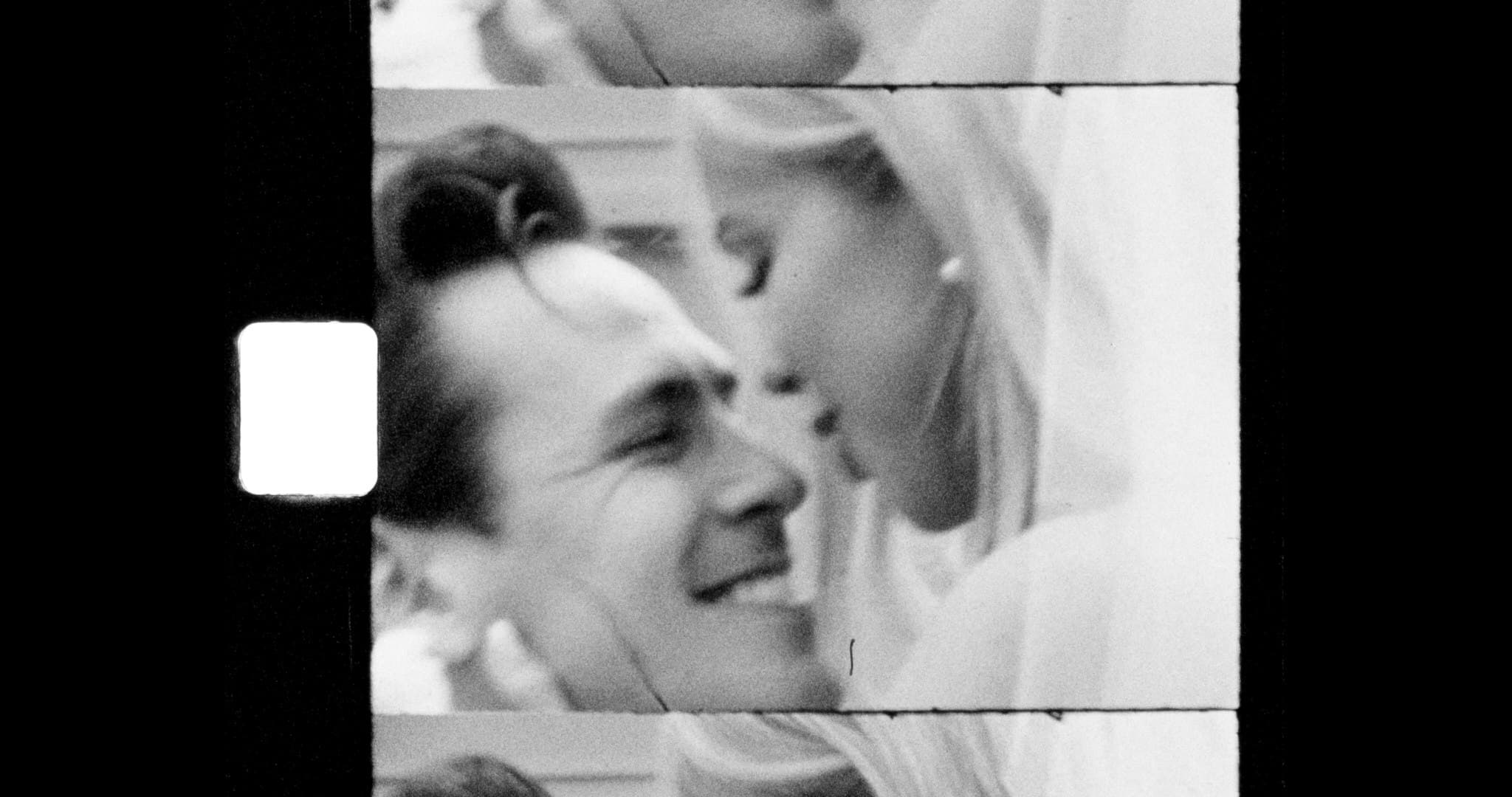 happy wedding couple on super 8mm film