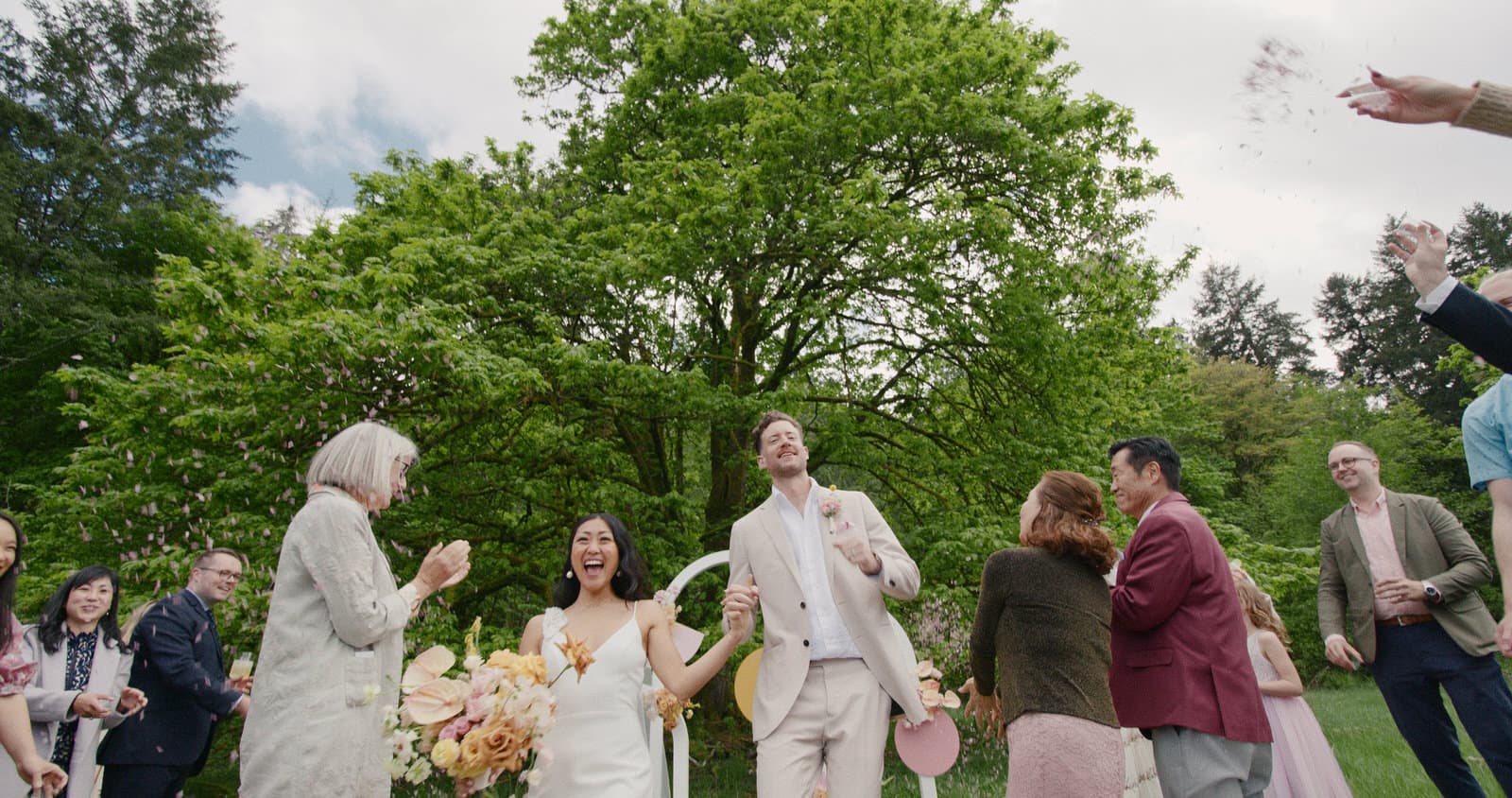 wedding couple during their processional on salt spring island