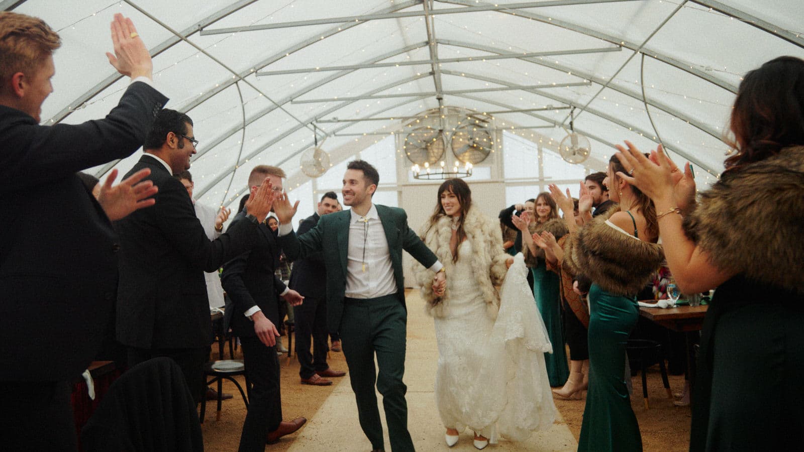 wedding couple dancing down aisle at camino real ranch